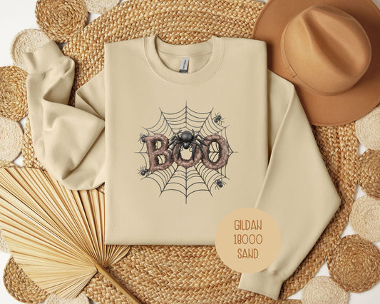 Boo Spider Spooky Halloween Groovy Sweatshirt