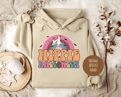 Hippie Halloween Retro Witch Rainbow Hoodie