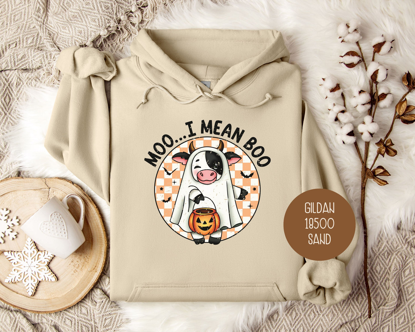 Moo I Mean Boo Retro Ghost Cow Halloween Hoodie