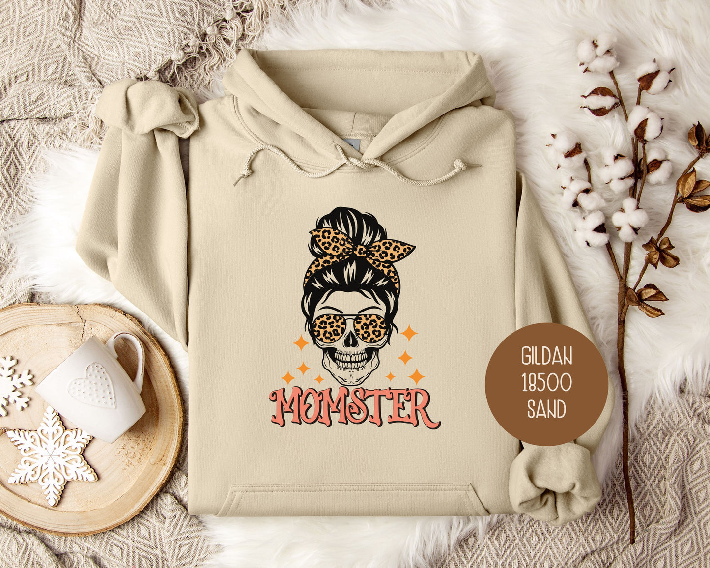 Momster Skeleton Leopard Messy Bun Halloween Hoodie