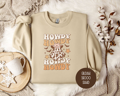 Howdy Howdy Howdy Western Cowgirl Halloween Cute Ghost Shirt, Spooky Season Fall Sweatshirt, Boo Yall Cowboy Ghost Western Gift for Her