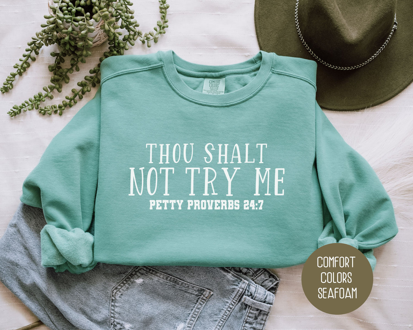 Thou Shalt Not Try Me Petty Proverbs 24:7 Comfort Colors Sweatshirt Sweatshirt  CreativeSpecialTs