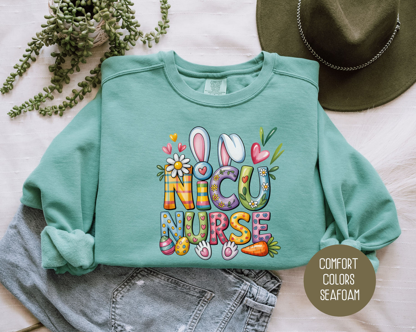 NICU Easter Nurse Comfort Colors Sweatshirt Sweatshirt  CreativeSpecialTs