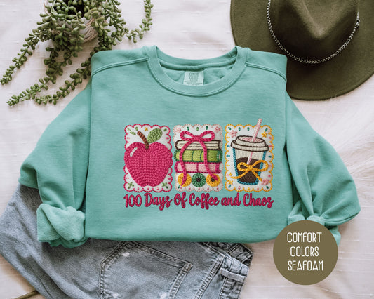 100 Days Of Coffee & Chaos Comfort Colors Sweatshirt