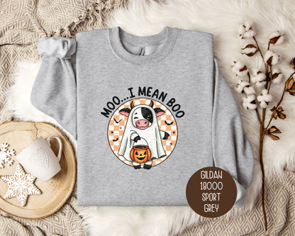 Moo I Mean Boo Retro Ghost Cow Halloween Sweatshirt