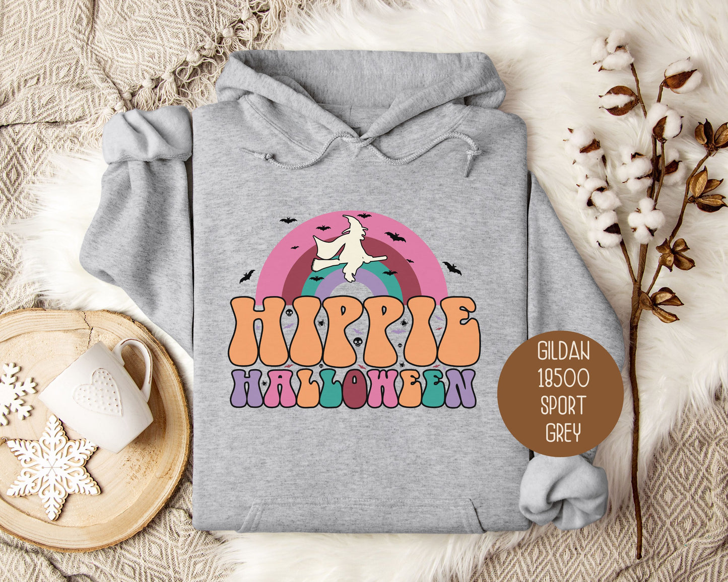 Hippie Halloween Retro Witch Rainbow Hoodie