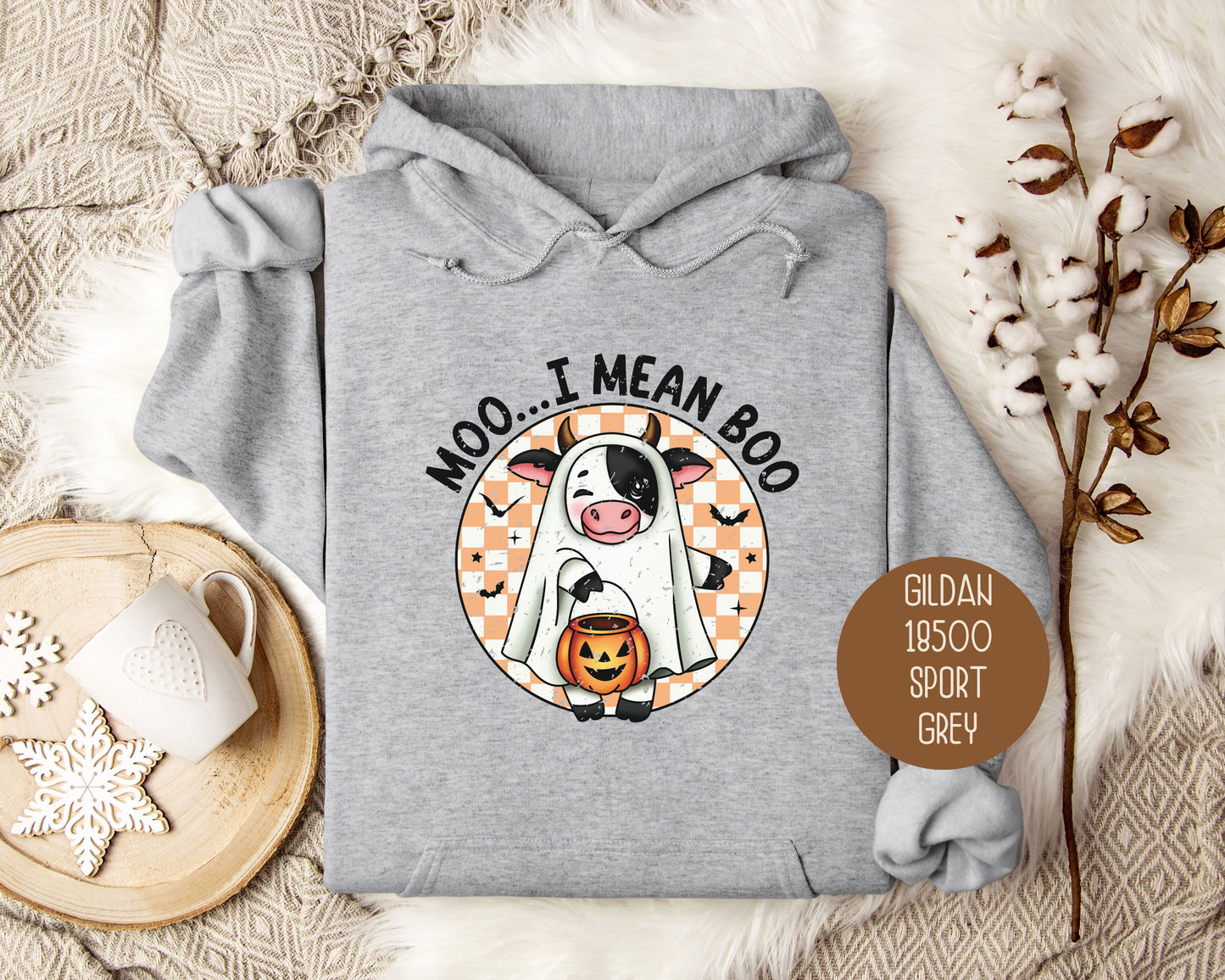 Moo I Mean Boo Retro Ghost Cow Halloween Hoodie