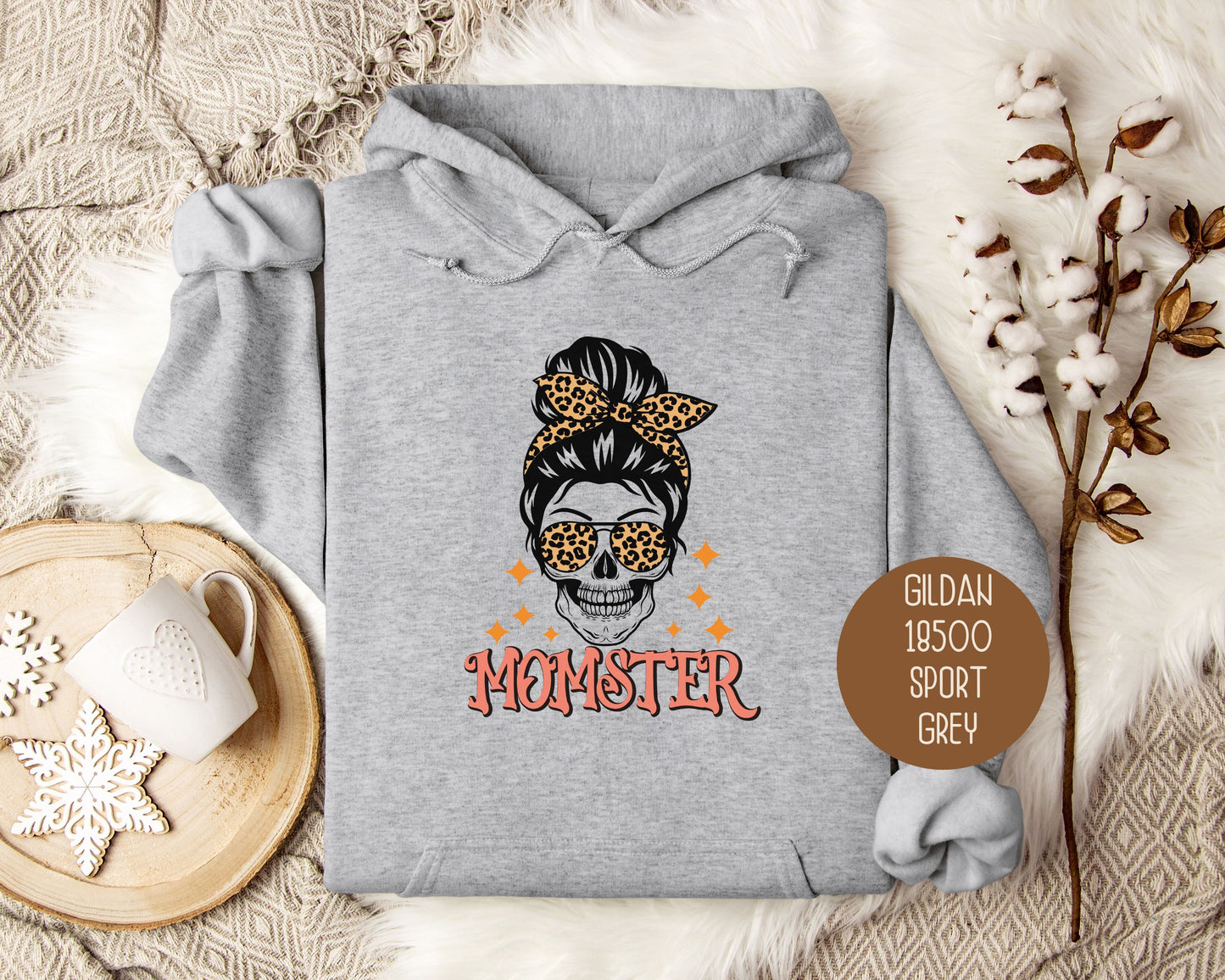 Momster Skeleton Leopard Messy Bun Halloween Hoodie