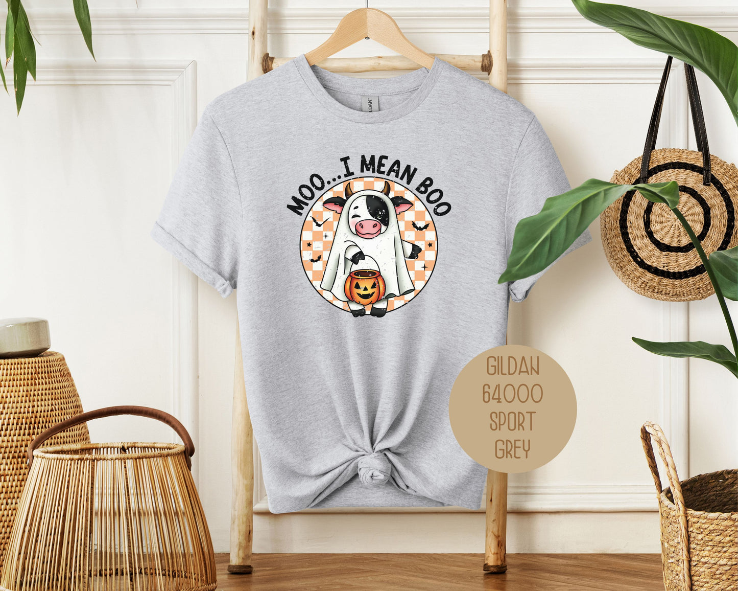 Moo I Mean Boo Retro Ghost Cow Halloween Shirt