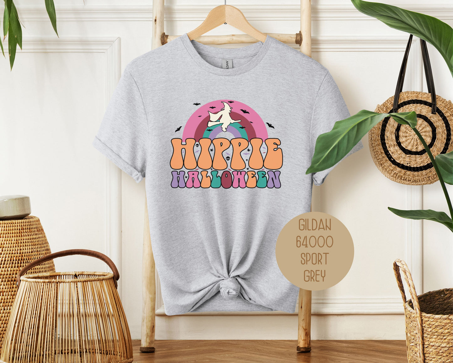 Hippie Halloween Retro Witch Rainbow Shirt