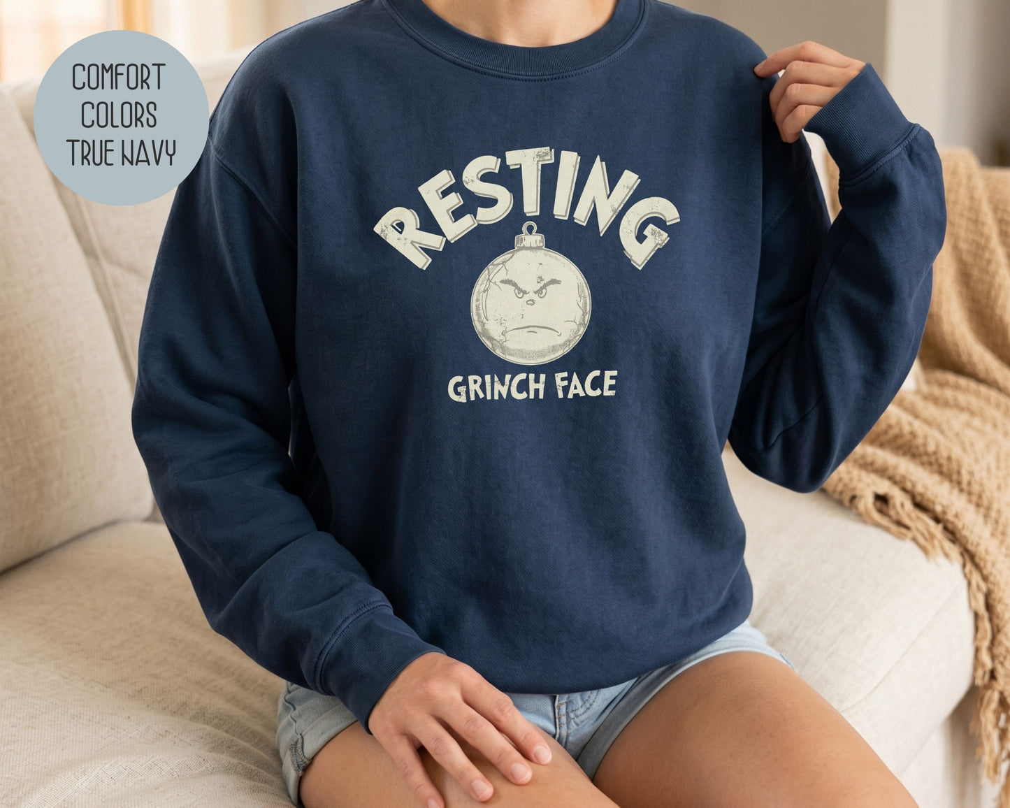 Resting Grinch Face Comfort Colors Sweatshirt Sweatshirt  CreativeSpecialTs