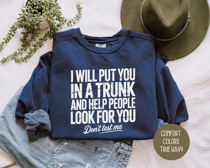 I Will Put You In A Trunk and Help People Look For You Don't Test Me Comfort Colors Sweatshirt Sweatshirt  CreativeSpecialTs