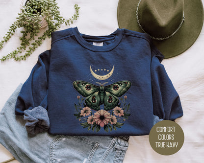 Bohemian Mystic Moon Phase Moth Comfort Colors Sweatshirts