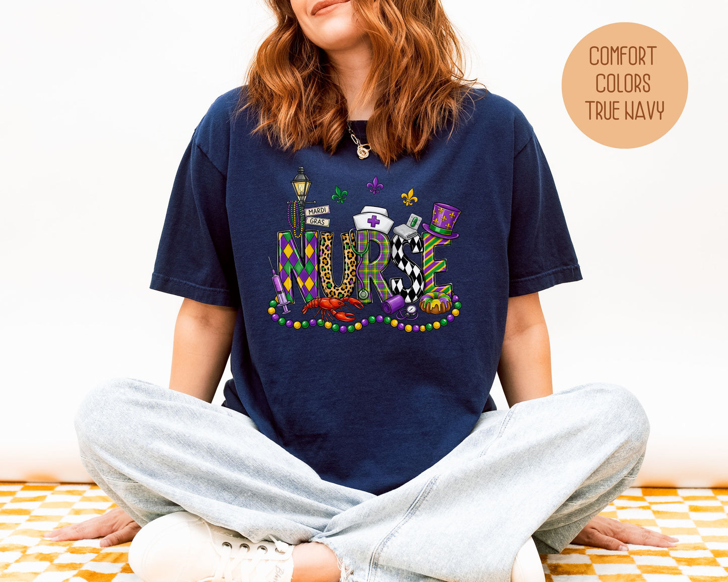 Mardi Gras Nurse Comfort Colors Shirt T-Shirt  CreativeSpecialTs