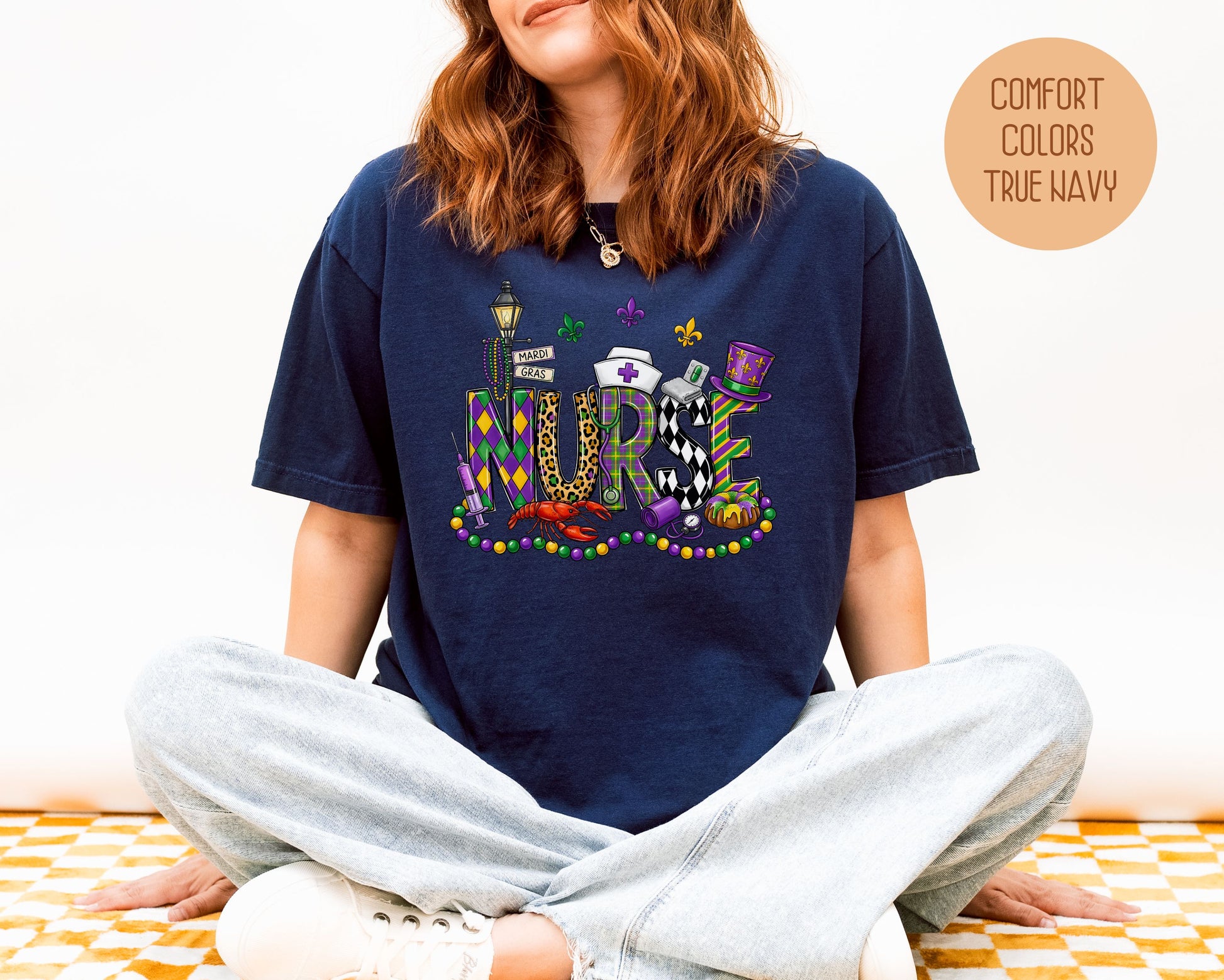 Mardi Gras Nurse Comfort Colors Shirt T-Shirt  CreativeSpecialTs