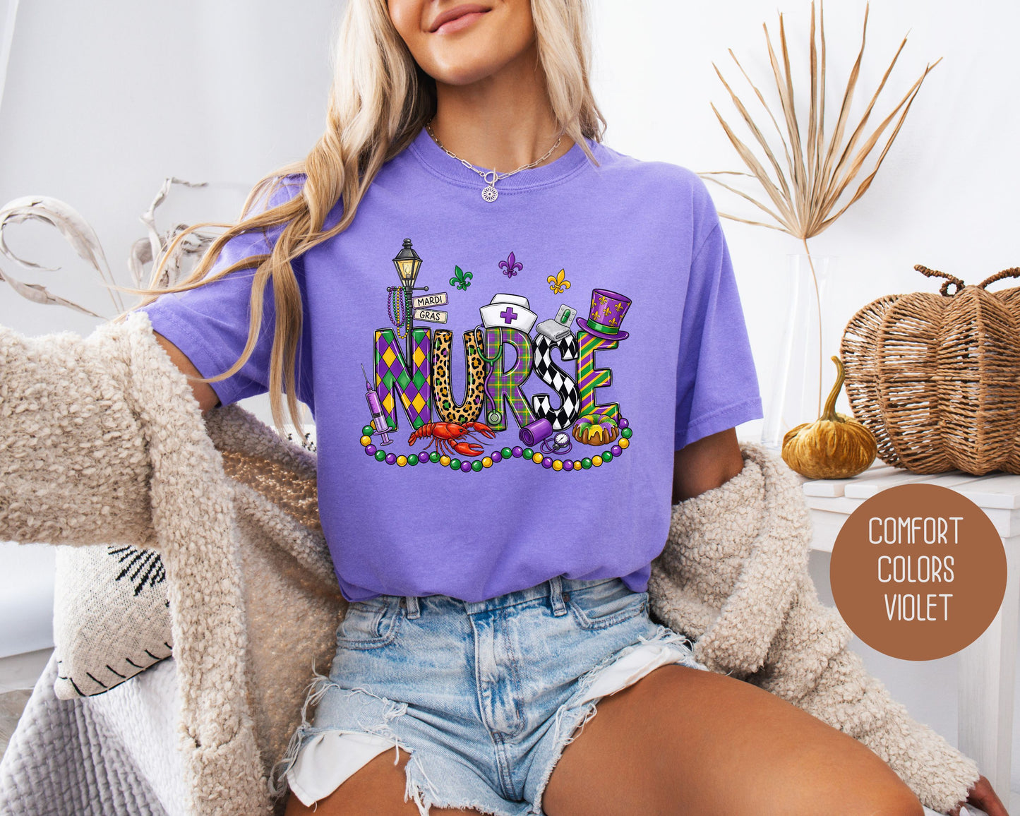 Mardi Gras Nurse Comfort Colors Shirt T-Shirt  CreativeSpecialTs