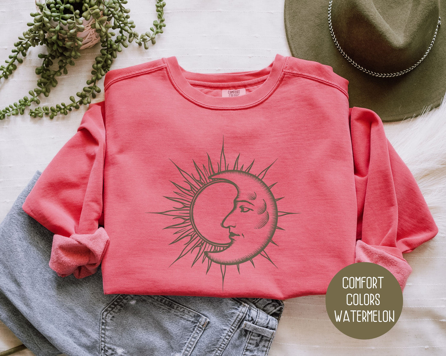 Celestial Sun Moon Comfort Colors Sweatshirt