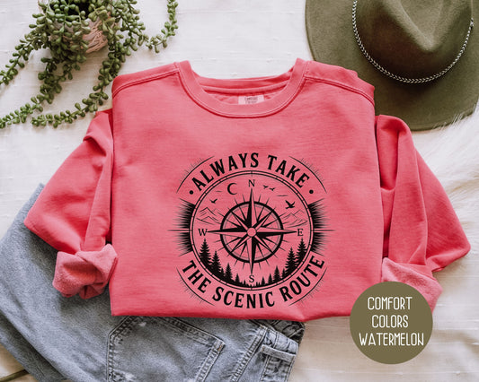 Always Take the Scenic Route Comfort Colors Sweatshirt