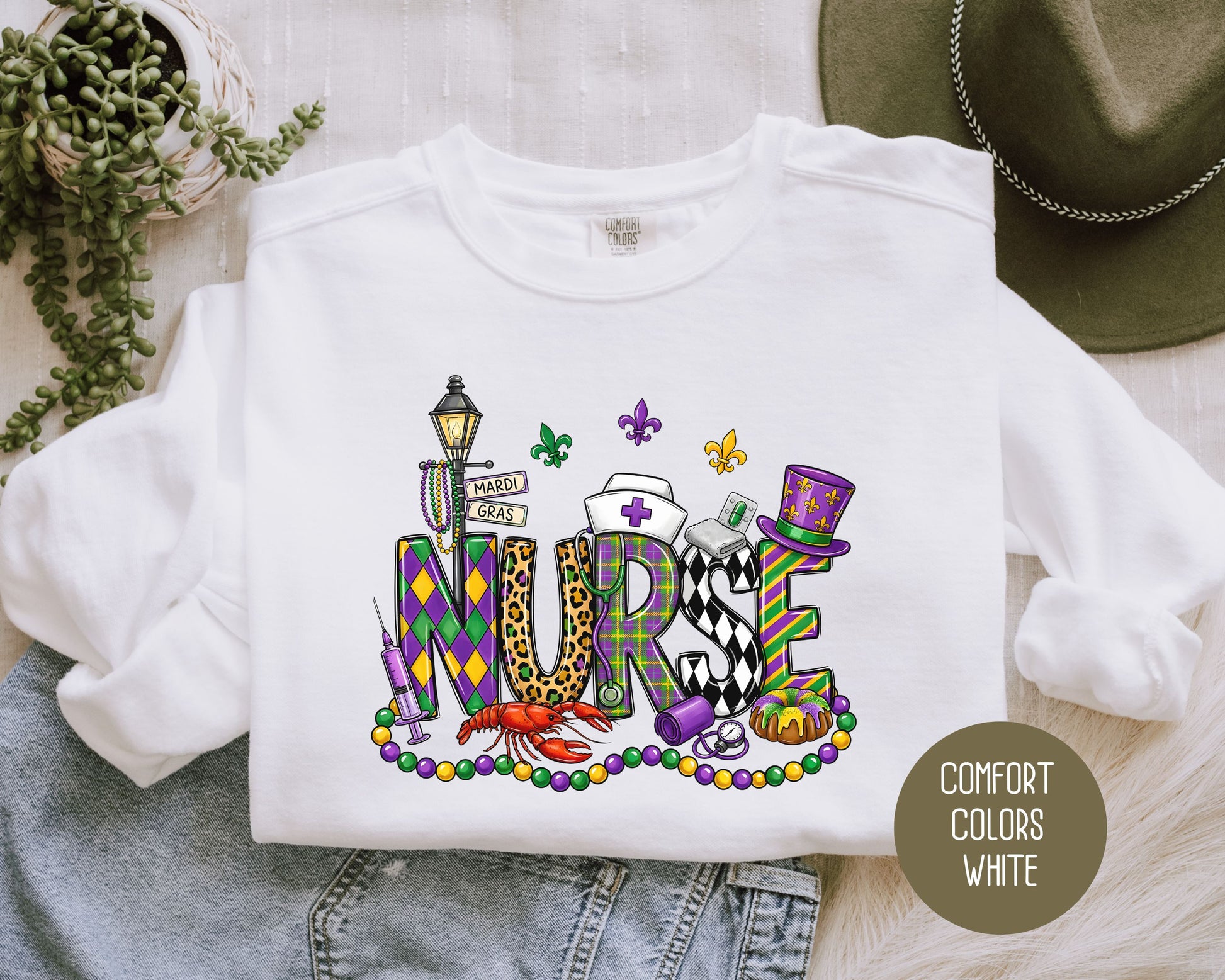 Mardi Gras Nurse Comfort Colors Sweatshirt Sweatshirt  CreativeSpecialTs