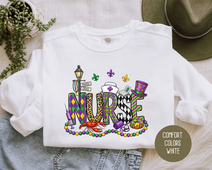 Mardi Gras Nurse Comfort Colors Sweatshirt Sweatshirt  CreativeSpecialTs