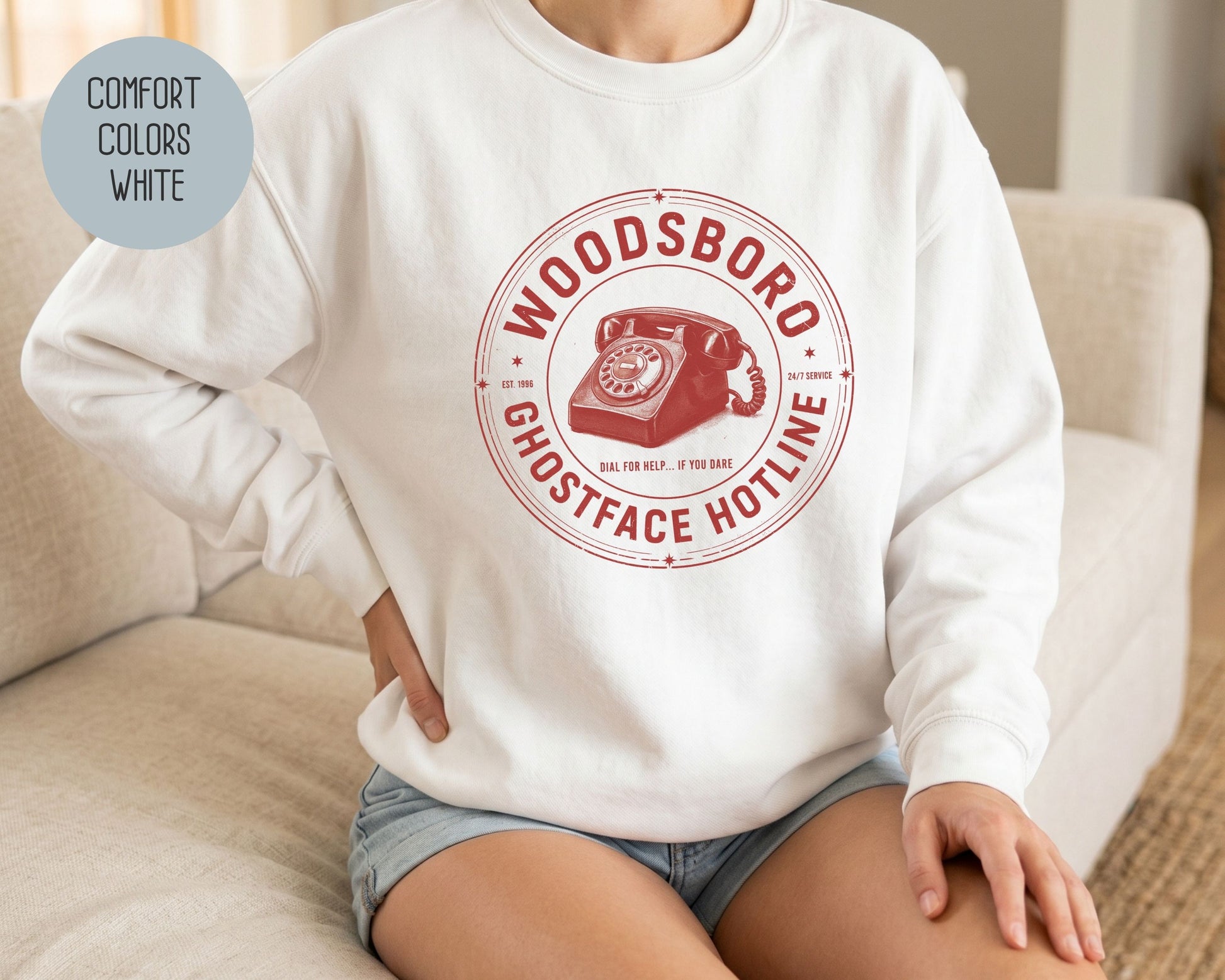 Woodsboro Ghostface Hotline Comfort Colors Sweatshirt Sweatshirt  CreativeSpecialTs