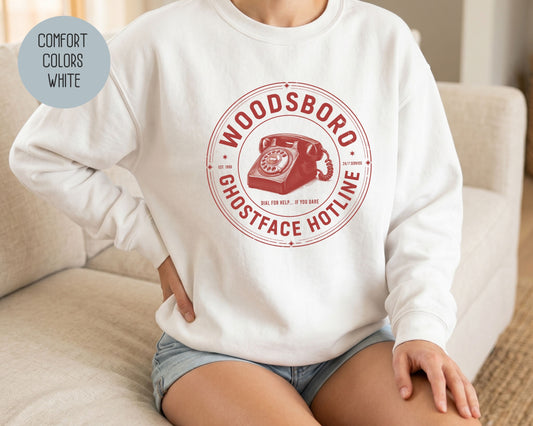 Woodsboro Ghostface Hotline Comfort Colors Sweatshirt Sweatshirt  CreativeSpecialTs