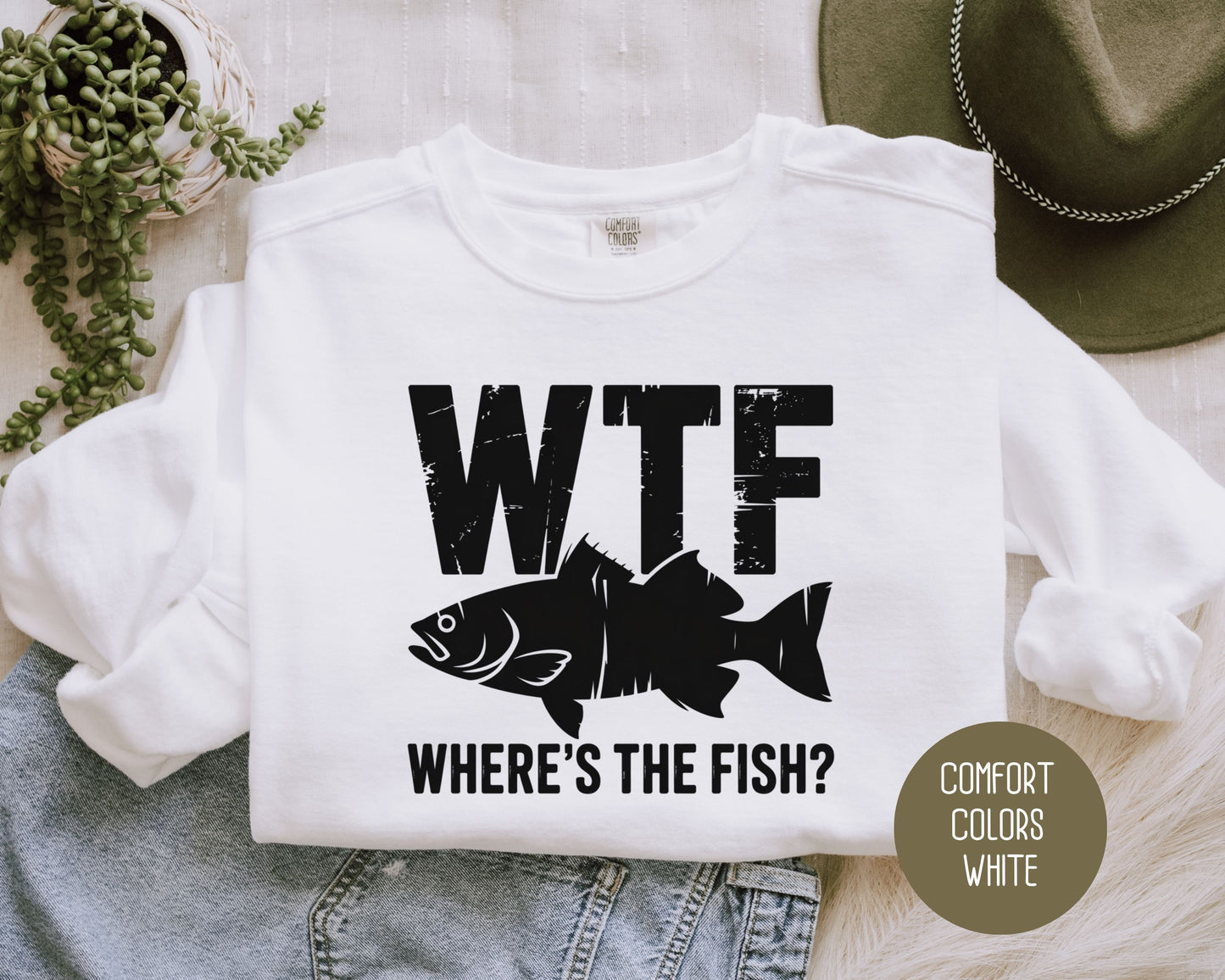 WTF Where's The Fish Comfort Colors Sweatshirt Sweatshirt  CreativeSpecialTs