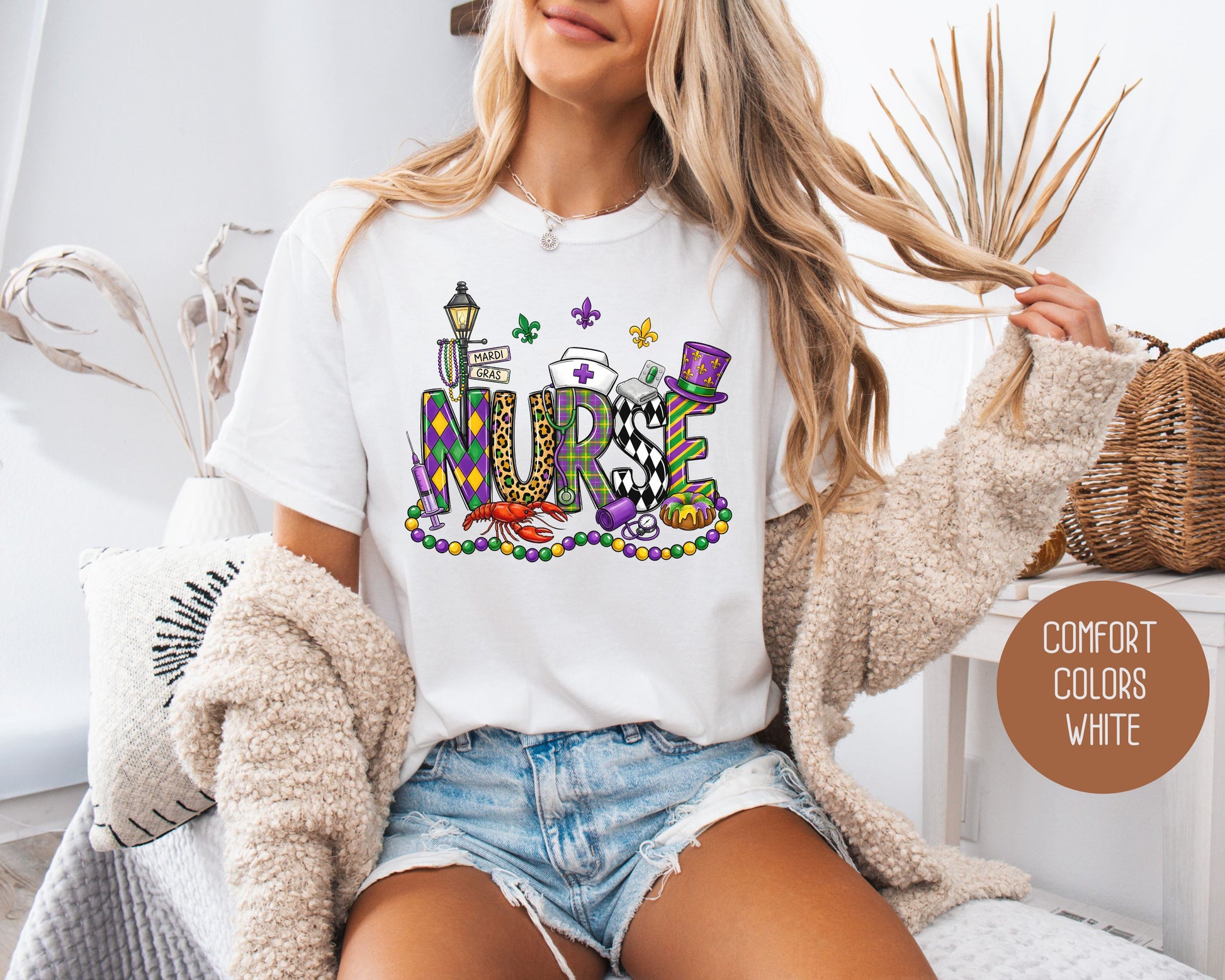 Mardi Gras Nurse Comfort Colors Shirt T-Shirt  CreativeSpecialTs
