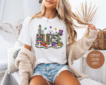 Mardi Gras Nurse Comfort Colors Shirt T-Shirt  CreativeSpecialTs
